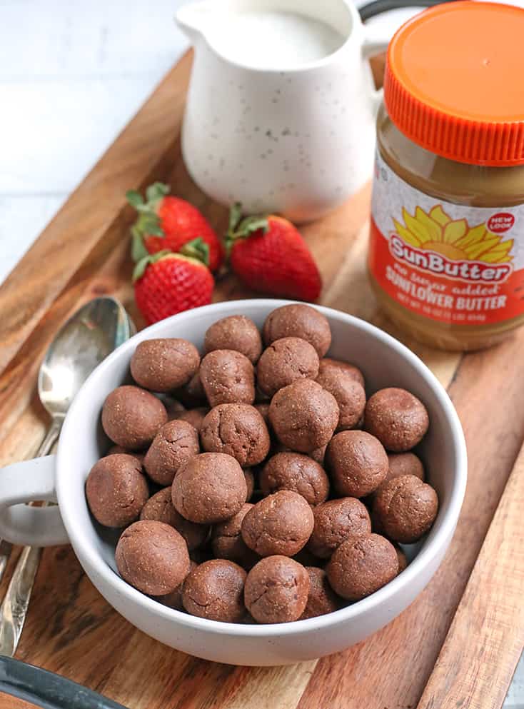 paleo nut free cocoa puffs in a bowl
