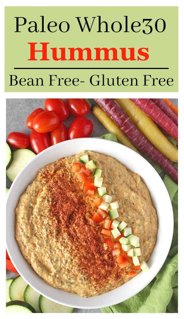 This Paleo Whole30 Hummus is bean-free, but still so delicious. This quick dip makes the perfect snack and also is gluten free, dairy free, and vegan. 