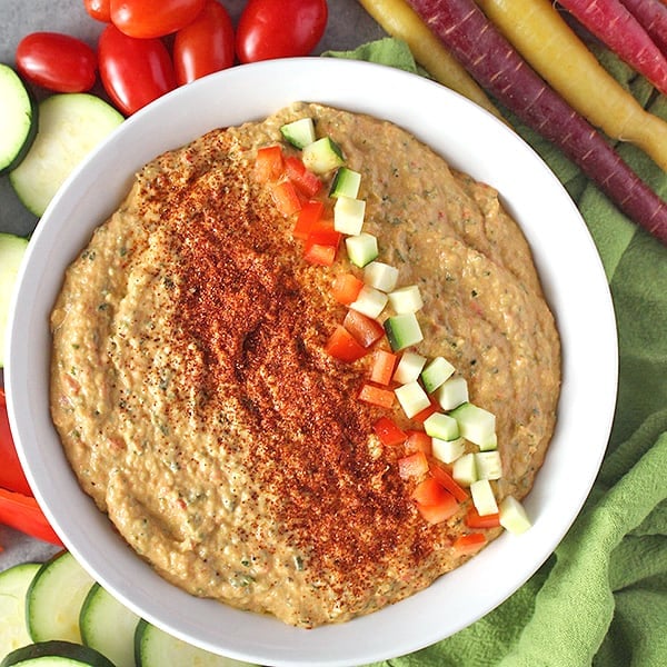 This Paleo Whole30 Hummus is bean-free, but still so delicious. This quick dip makes the perfect snack and also is gluten free, dairy free, and vegan. 