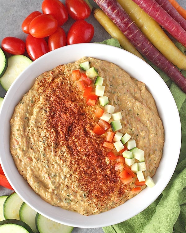 This Paleo Whole30 Hummus is bean-free, but still so delicious. This quick dip makes the perfect snack and also is gluten free, dairy free, and vegan. 