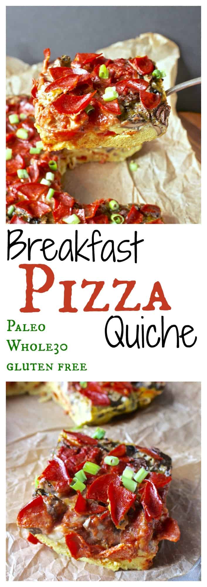 This Paleo Breakfast Pizza Quiche has all the flavors you love about pizza, but made to be eaten at breakfast...or anytime of day. Hearty and delicious while being Whole30, gluten free, and dairy free. 