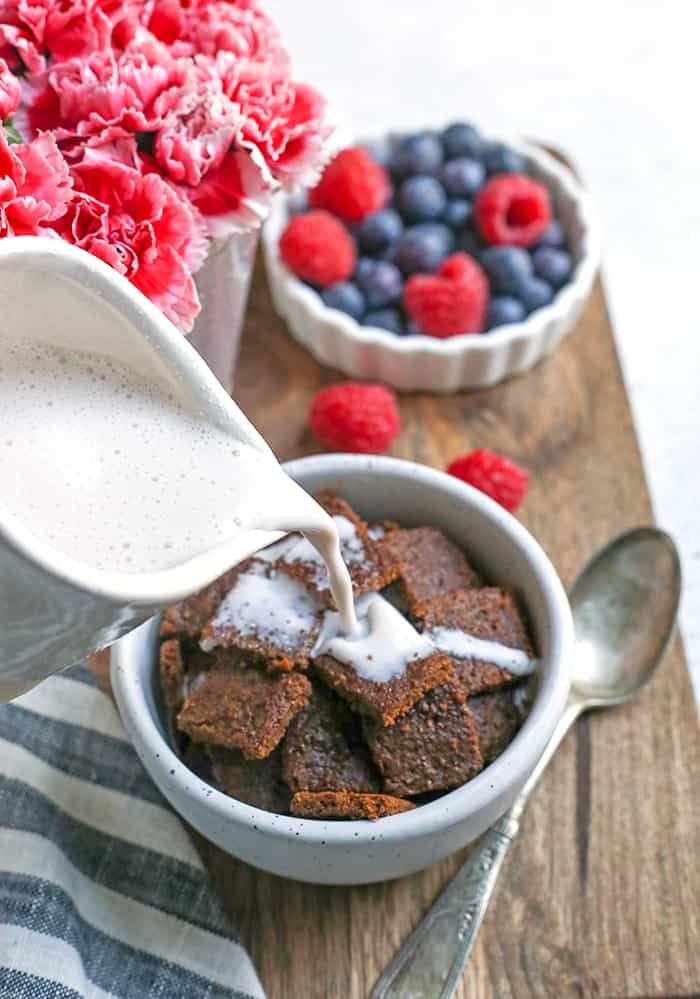 These Crunchy Cinnamon Toast Squares are a healthy alternative to the popular cinnamon cereal. Paleo, gluten free, and nut free and sure to satisfy your cereal craving!
