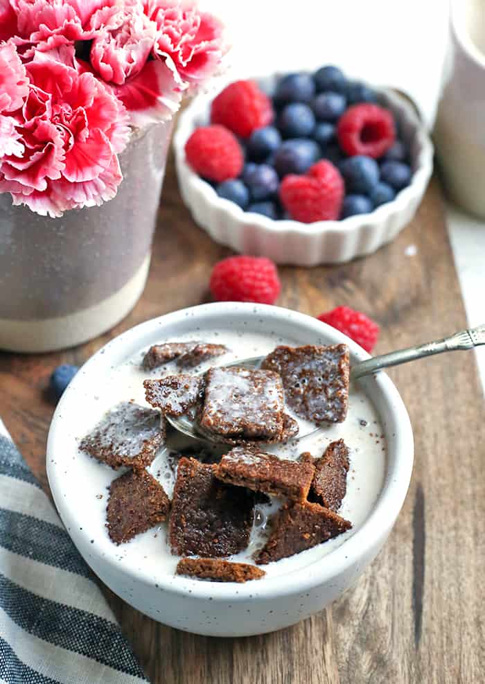 These Crunchy Cinnamon Toast Squares are a healthy alternative to the popular cinnamon cereal. Paleo, gluten free, and nut free and sure to satisfy your cereal craving!