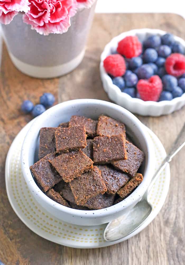 These Crunchy Cinnamon Toast Squares are a healthy alternative to the popular cinnamon cereal. Paleo, gluten free, and nut free and sure to satisfy your cereal craving!