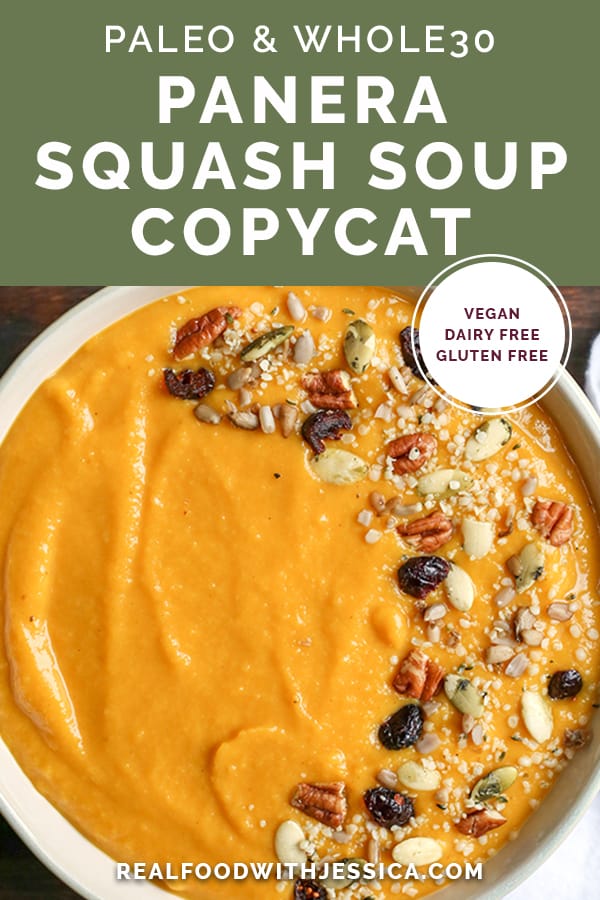 This Paleo Whole30 Squash Soup is creamy, healthy, packed with flavor, and perfect for fall! Butternut squash and pumpkin come together with apples and onions to create a savory soup with just the right amount of sweetness. It's dairy free, and gluten free.