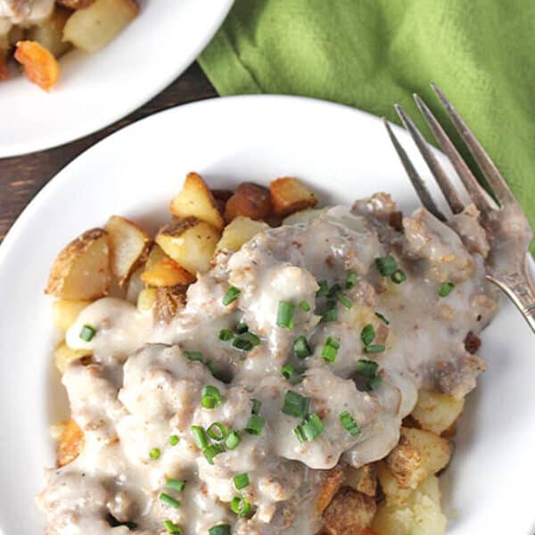 Sausage Gravy - Paleo and Whole30 Breakfast served in a white plate