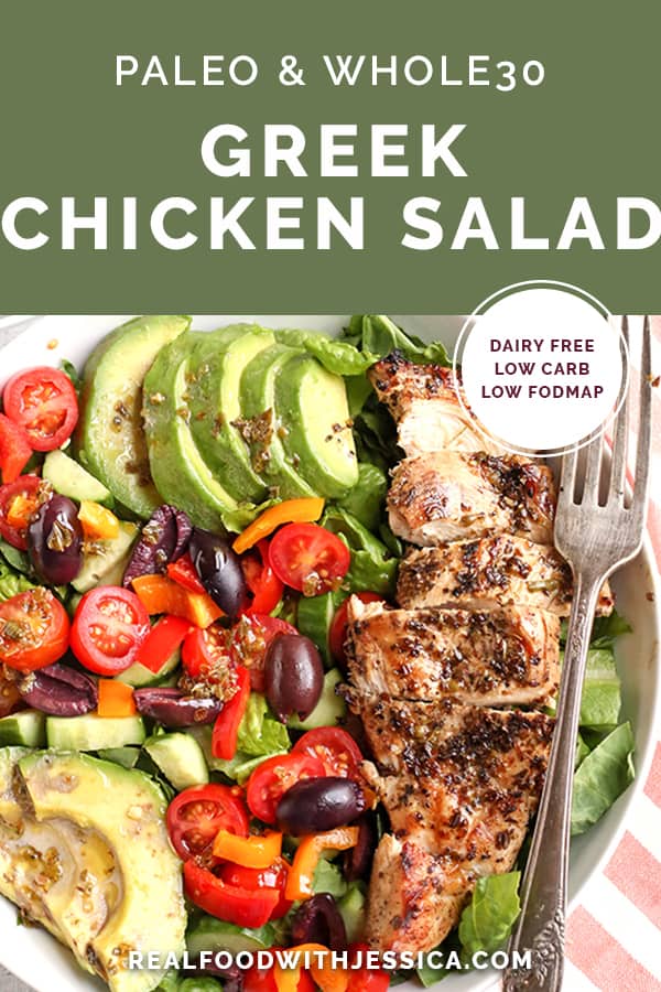 This Paleo Whole30 Greek Chicken Salad is loaded with so much flavor and is a complete meal in a bowl! Healthy, low FODMAP, low carb and incredibly delicious!
