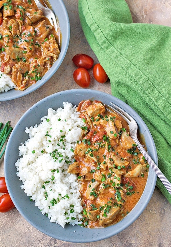 This Paleo Whole30 Instant Pot Chicken Curry is so fast and flavorful! It is so easy to make and only has 7 ingredients. Using the Instant Pot saves time and the result is moist chicken, creamy sauce, and rich flavor. You will love it! Gluten free, dairy free, and low fodmap.