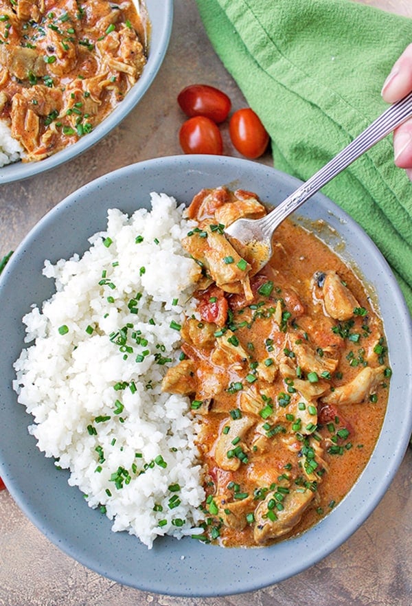 This Paleo Whole30 Instant Pot Chicken Curry is so fast and flavorful! It is so easy to make and only has 7 ingredients. Using the Instant Pot saves time and the result is moist chicken, creamy sauce, and rich flavor. You will love it! Gluten free, dairy free, and low fodmap.