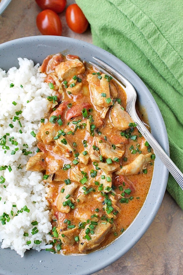 This Paleo Whole30 Instant Pot Chicken Curry is so fast and flavorful! It is so easy to make and only has 7 ingredients. Using the Instant Pot saves time and the result is moist chicken, creamy sauce, and rich flavor. You will love it! Gluten free, dairy free, and low fodmap.