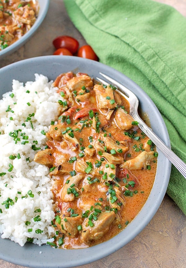 This Paleo Whole30 Instant Pot Chicken Curry is so fast and flavorful! It is so easy to make and only has 7 ingredients. Using the Instant Pot saves time and the result is moist chicken, creamy sauce, and rich flavor. You will love it! Gluten free, dairy free, and low fodmap.