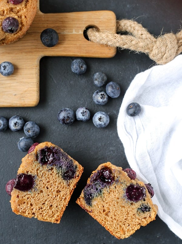 These Easy Paleo Blueberry Muffins are so quick and easy! They are super moist, packed with juicy blueberries, and make a great breakfast. Gluten free, dairy free, and naturally sweetened.