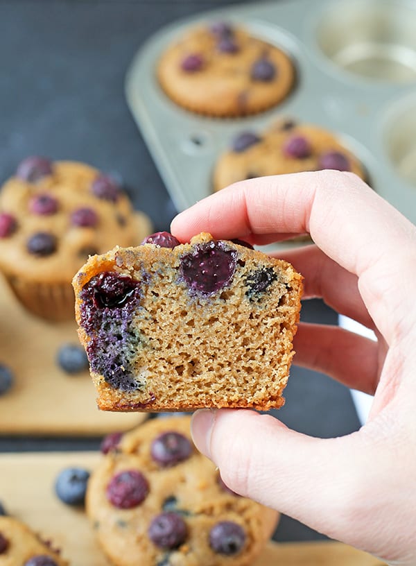 These Easy Paleo Blueberry Muffins are so quick and easy! They are super moist, packed with juicy blueberries, and make a great breakfast. Gluten free, dairy free, and naturally sweetened.