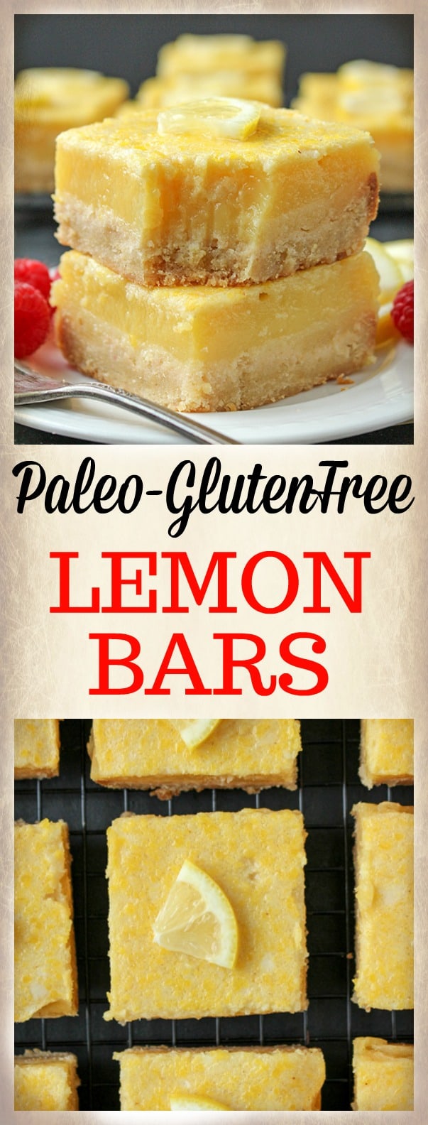 These Paleo Lemon Bars are so full of bright lemon flavor. A simple shortbread crust topped with a creamy, tart lemon filling that is delicious and perfect for spring. They are gluten free, dairy free, and naturally sweetened.