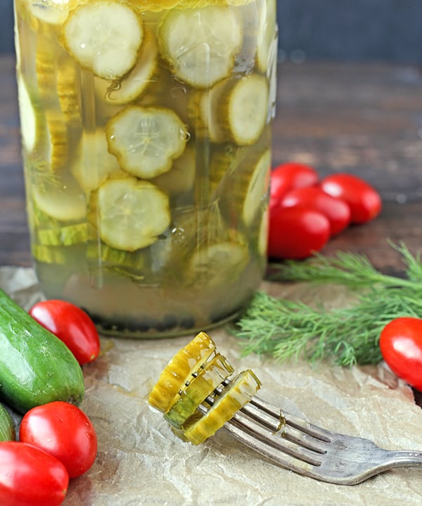 These Paleo Whole30 Dill Pickles are easy and delicious. A healthy alternative to store bought and they take just minutes to make. Crunchy, garlicky, and so good. Made low fodmap with garlic oil!