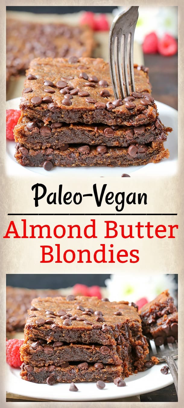 These Paleo Almond Butter Blondies are rich, ultra fudgy, and so delicious! Egg free, vegan, gluten free, dairy free, but no one will be able to tell!