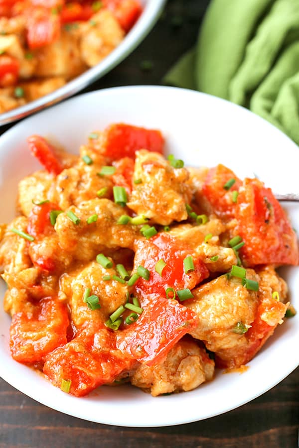This Paleo Whole30 Sweet and Sour Chicken is a meal the whole family will love. A homemade sauce that is sweetened with only fruit and comes together quickly. A heathy, easy meal that is gluten free, dairy free, and low fodmap.