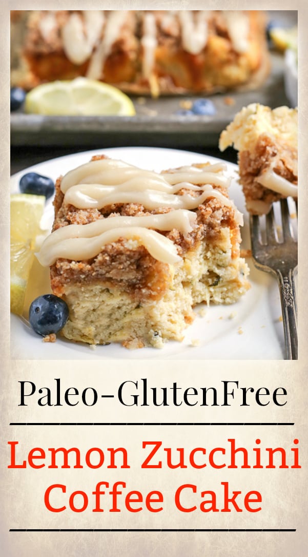 This Paleo Lemon Zucchini Coffee Cake is tender, moist, and has the best crumb topping! It's gluten free, dairy free, and is sure to become a new favorite!
