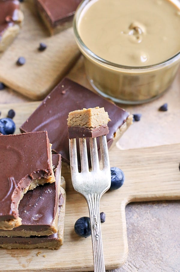 These Paleo No-Bake Nut-Free SunButter Chocolate Bars are so easy to make and totally irresistible. Soft, melt-in-your-mouth good and made healthy! They only contain 6 ingredients and are dairy free, gluten free, egg free, and vegan!