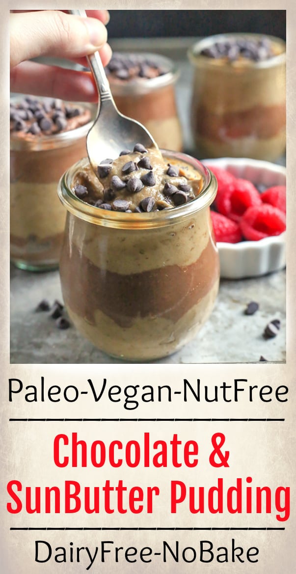 This Paleo Vegan Chocolate and SunButter Pudding is a delicious no-bake treat that everyone will love. It is creamy, rich, healthy, and easy to make. Gluten free, dairy free, nut free, and naturally sweetened.