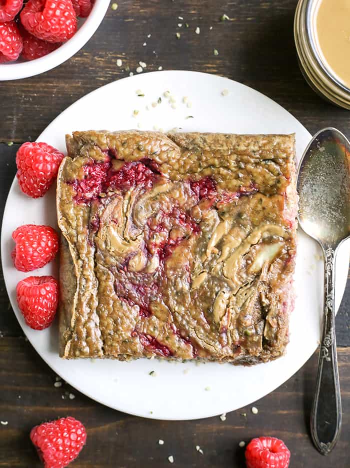 This Paleo SunButter Jelly Breakfast Bake has all the classic pbj flavors, but grain and sugar free. It is a great make ahead breakfast that is satisfying and delicious. Gluten free, dairy free, nut free, with an egg free option.