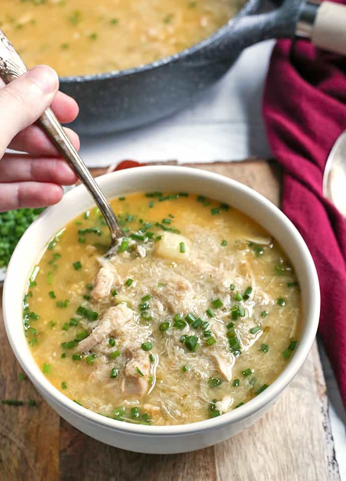 This Paleo Whole30 Instant Pot White Chicken Chili is easy to make and so delicious! Comfort food made way easier thanks to the Instant Pot. It's gluten free, dairy free, and low fodmap.