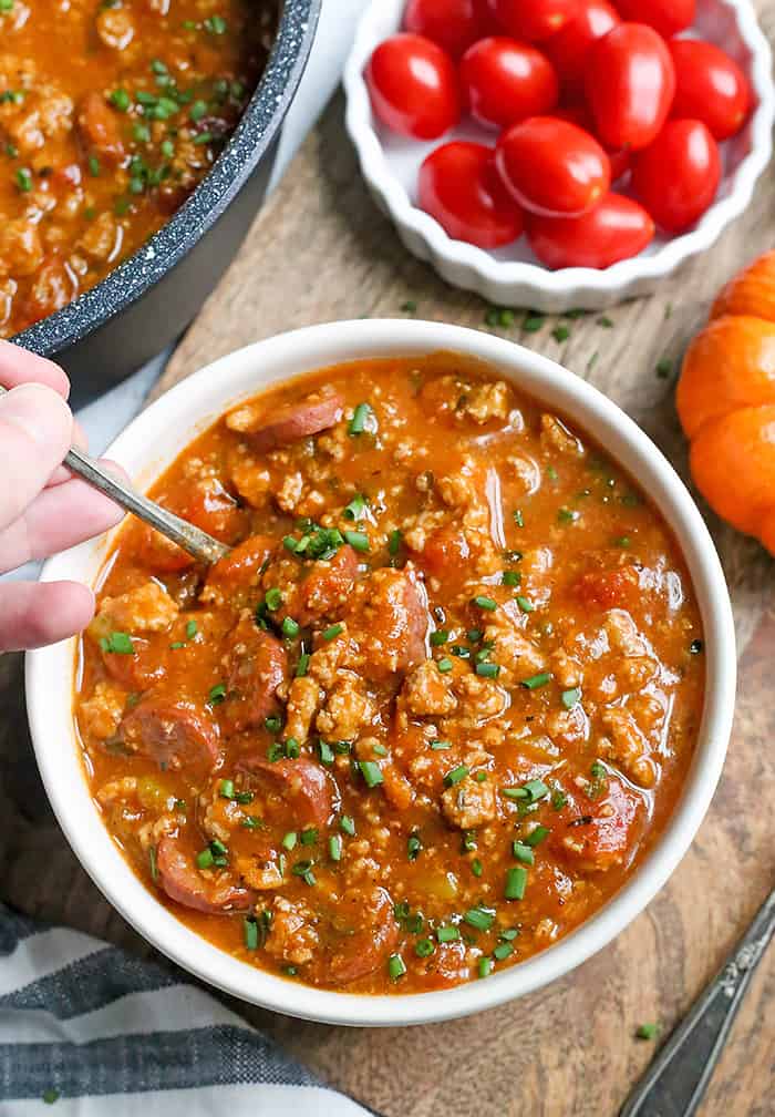 This Paleo Pumpkin Chili and Spider Hot Dogs are two individual meals that both kids and adults will love. The chili is Whole30 compliant and the hot dogs are a fun paleo treat.