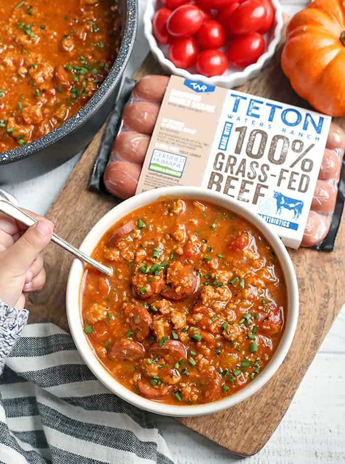 This Paleo Pumpkin Chili and Spider Hot Dogs are two individual meals that both kids and adults will love. The chili is Whole30 compliant and the hot dogs are a fun paleo treat.