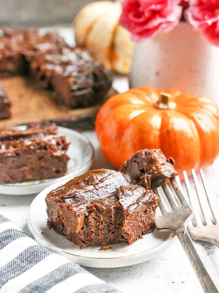 These Paleo Vegan Pumpkin Swirl Brownies are so rich, delicious, and easy to make! They are gluten free, dairy free, egg free, vegan, nut free, and naturally sweetened.