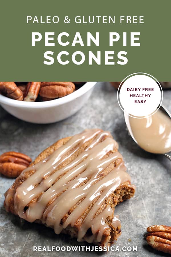 These Paleo Pecan Pie Scones are a fun treat that are easy to make and so delicious! Tender, not overly sweet, and pairs great with a cup of coffee. They are gluten free, dairy free, and naturally sweetened.