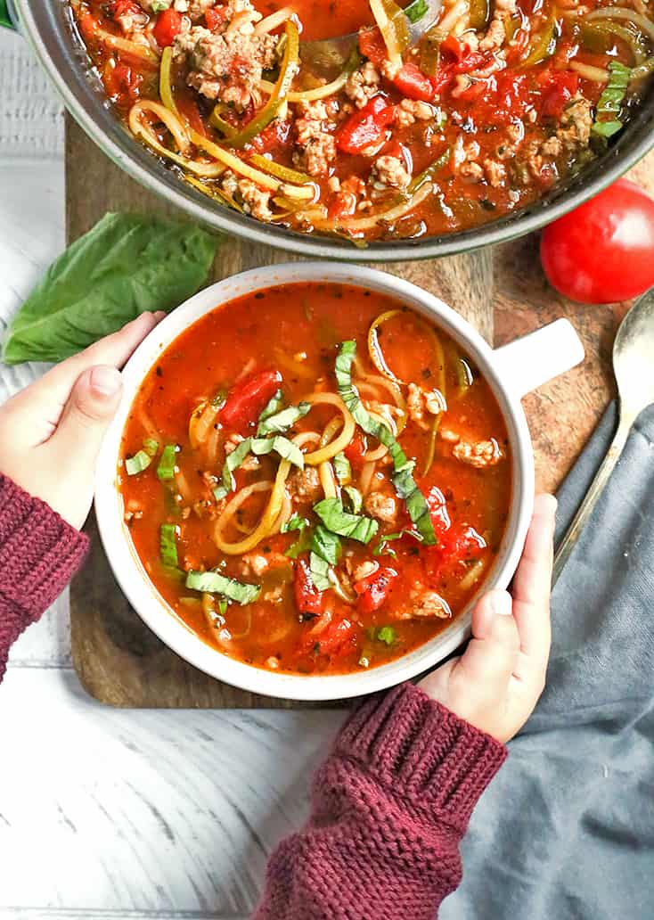 This Paleo Whole30 Lasagna Soup has all the flavors of lasagna, but made way easier and quicker. A simple dinner that is gluten free, dairy free, and low FODMAP.