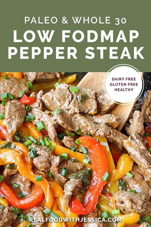 This Paleo Whole30 Easy Pepper Steak is quick and flavorful! Tender beef and thinly sliced peppers covered in a savory sauce. Gluten free, dairy free, and low FODMAP.