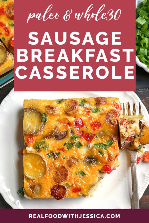 This Paleo Whole30 Sausage Potato Breakfast Casserole is the perfect make ahead meal. It's hearty, filling, and delicious! Gluten free, dairy free, and low FODMAP.