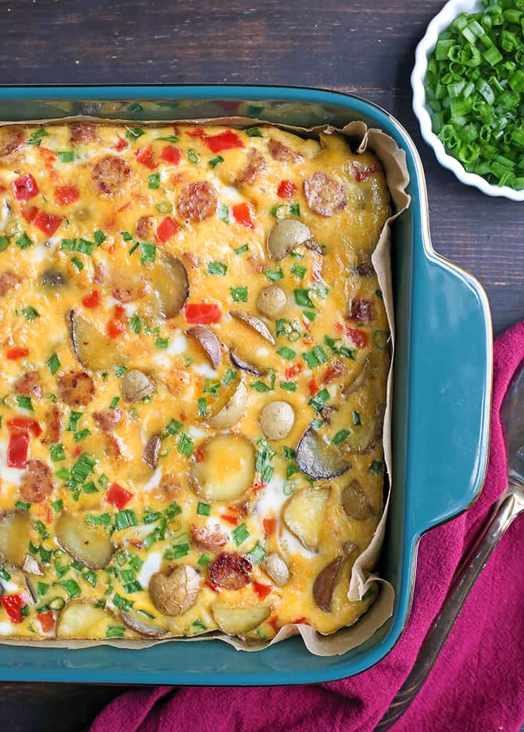 This Paleo Whole30 Sausage Potato Breakfast Casserole is the perfect make ahead meal. It's hearty, filling, and delicious! Gluten free, dairy free, and low FODMAP.