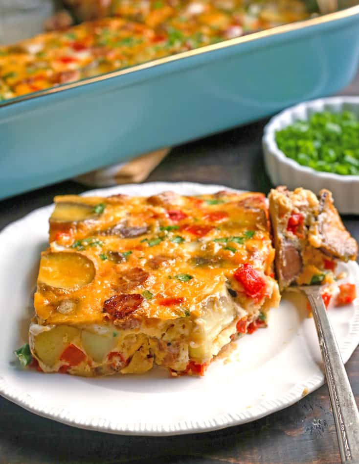 This Paleo Whole30 Sausage Potato Breakfast Casserole is the perfect make ahead meal. It's hearty, filling, and delicious! Gluten free, dairy free, and low FODMAP.