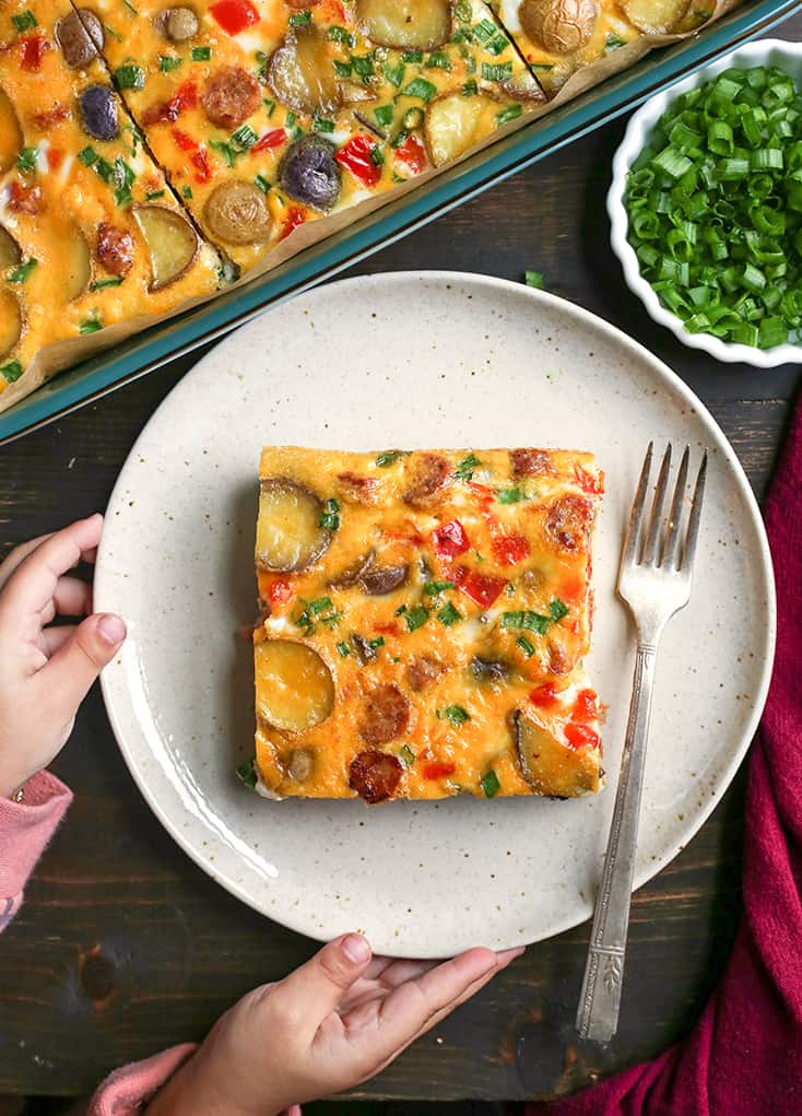 This Paleo Whole30 Sausage Potato Breakfast Casserole is the perfect make ahead meal. It's hearty, filling, and delicious! Gluten free, dairy free, and low FODMAP.