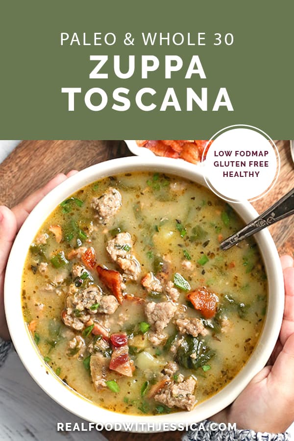 This Paleo Whole30 Zuppa Toscana is a low FODMAP version that is still packed with flavor. A hearty soup that the whole family will love. It's gluten free, dairy free, and so delicious!