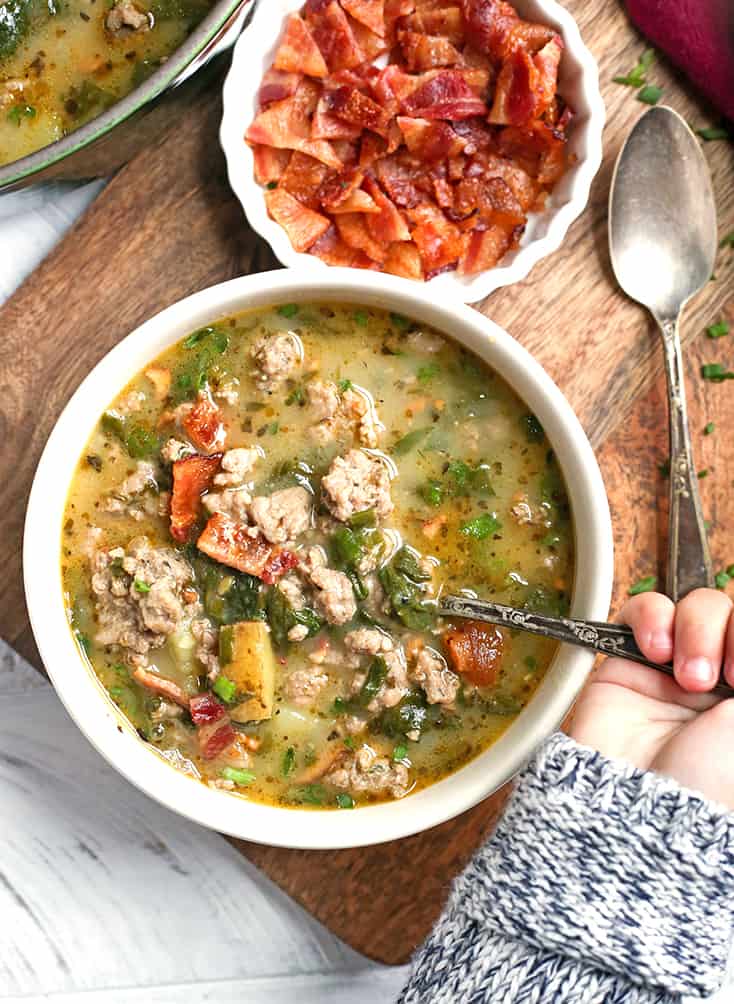 This Paleo Whole30 Zuppa Toscana is a low FODMAP version that is still packed with flavor. A hearty soup that the whole family will love. It's gluten free, dairy free, and so delicious!