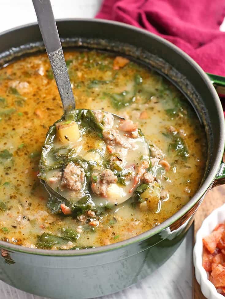 This Paleo Whole30 Zuppa Toscana is a low FODMAP version that is still packed with flavor. A hearty soup that the whole family will love. It's gluten free, dairy free, and so delicious!