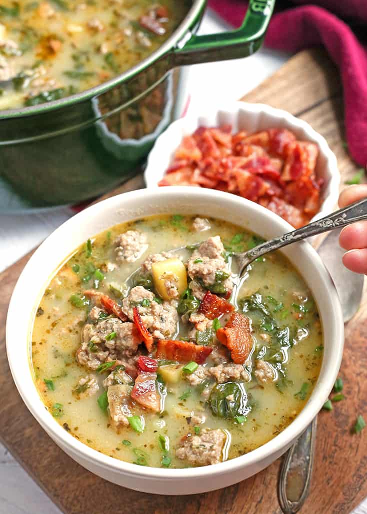 This Paleo Whole30 Zuppa Toscana is a low FODMAP version that is still packed with flavor. A hearty soup that the whole family will love. It's gluten free, dairy free, and so delicious!