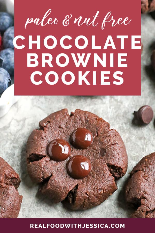 These Paleo Nut-Free Chocolate Brownie Cookies have only 3 ingredients and are so easy to make. They are rich and super chocolatey. Sweetened only with dates and they also are gluten free, dairy free, egg free, and vegan.