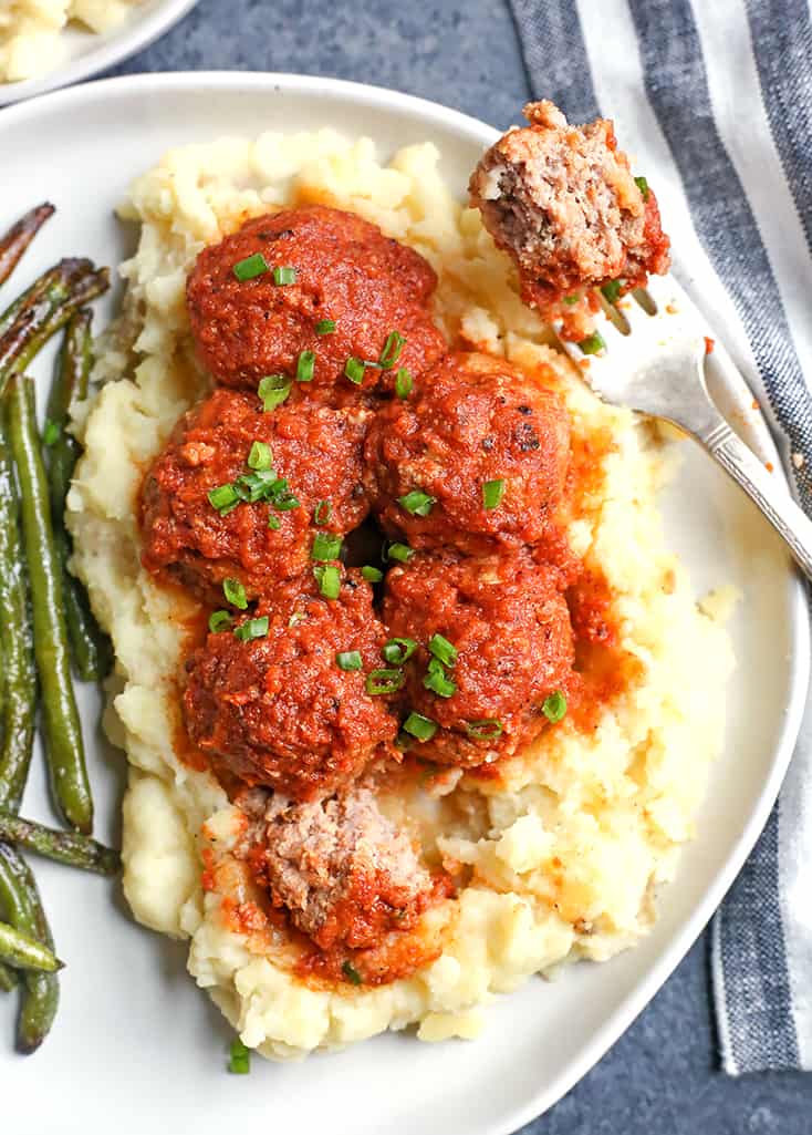 These Paleo Whole30 Barbecue Meatballs are made in the Instant Pot which makes the quick and juicy. They are cooked in a homemade barbecue sauce that is flavorful and easy. Gluten free, dairy free, nut free, egg free, and low FODMAP.