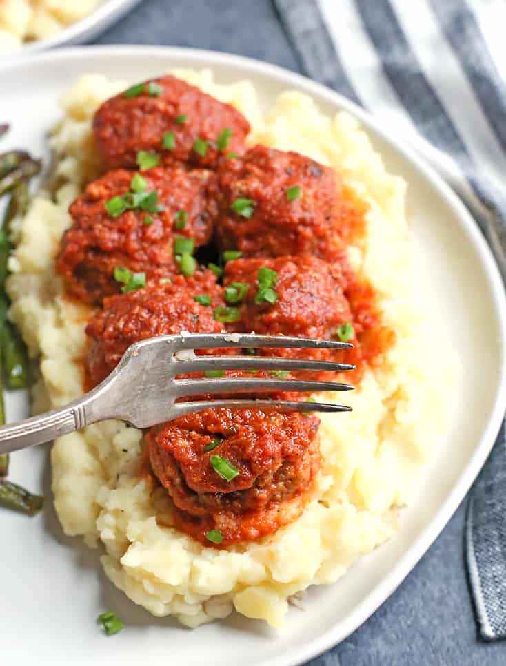 These Paleo Whole30 Barbecue Meatballs are made in the Instant Pot which makes the quick and juicy. They are cooked in a homemade barbecue sauce that is flavorful and easy. Gluten free, dairy free, nut free, egg free, and low FODMAP.