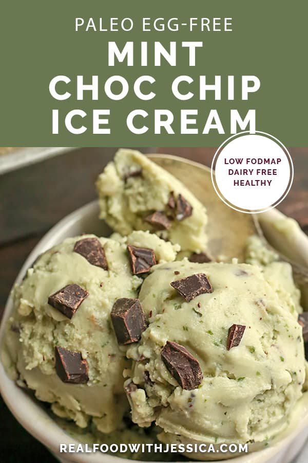 This Paleo Mint Chocolate Chip Ice Cream is easy to make and so delicious! Just 6 simple ingredients, dairy free, egg free, naturally colored and sweetened, and low FODMAP.