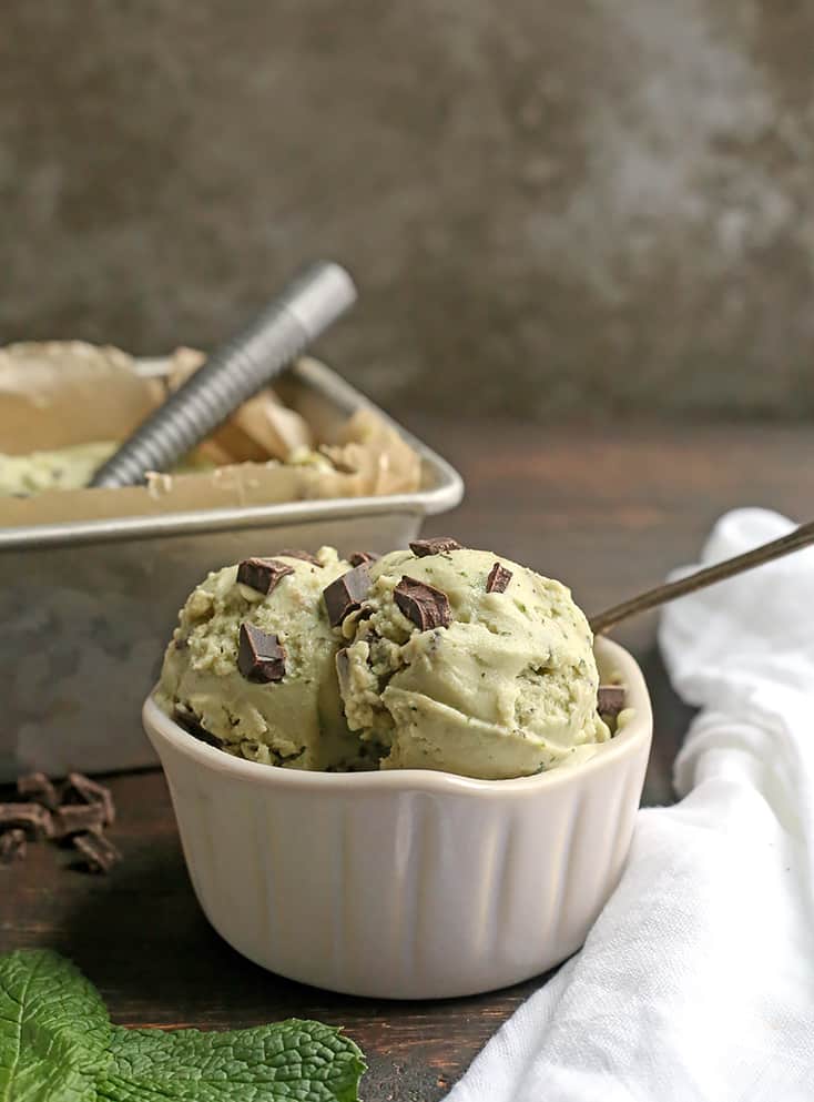 This Paleo Mint Chocolate Chip Ice Cream is easy to make and so delicious! Just 6 simple ingredients, dairy free, egg free, naturally colored and sweetened, and low FODMAP.