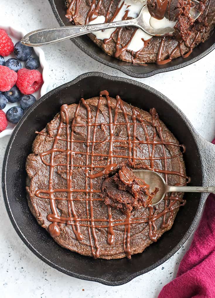 This Paleo Nut Free Skillet Brownie For Two is such a great quick dessert perfectly portioned for 2 people. Rich, sweet, and healthy! They are gluten free, dairy free, and naturally sweetened.