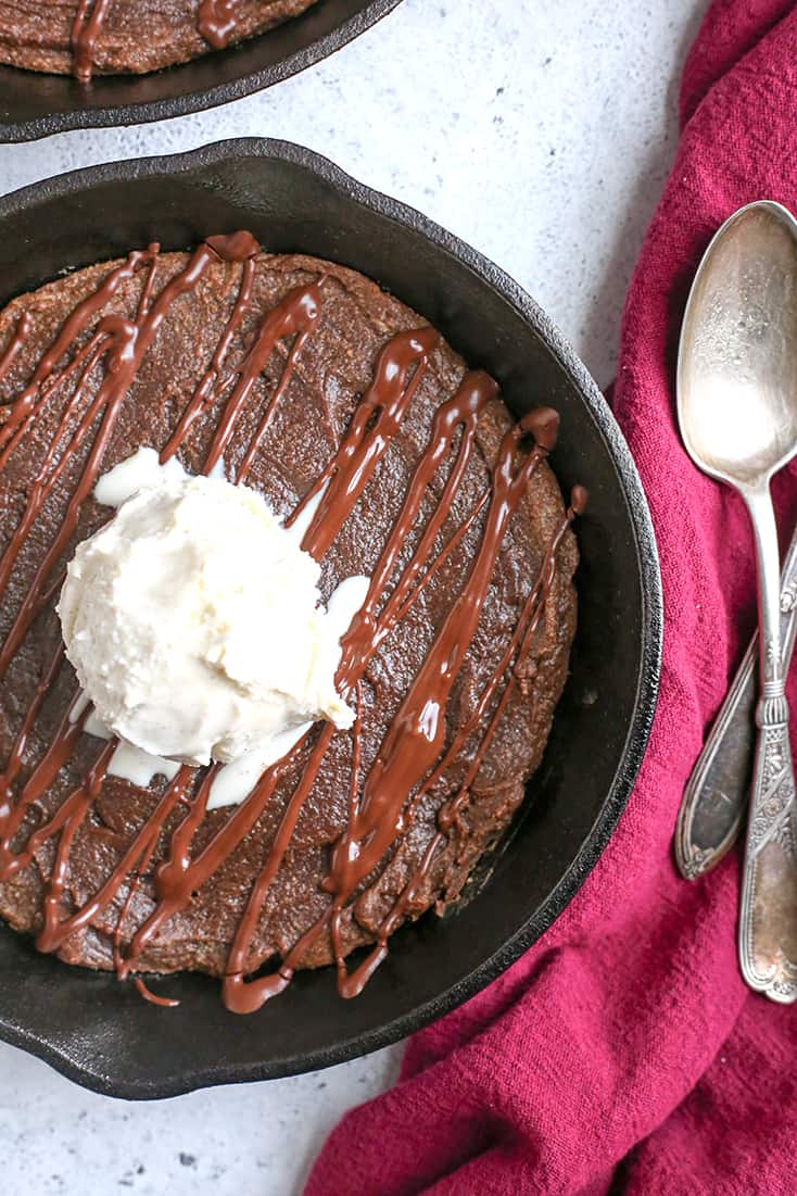 This Paleo Nut Free Skillet Brownie For Two is such a great quick dessert perfectly portioned for 2 people. Rich, sweet, and healthy! They are gluten free, dairy free, and naturally sweetened.