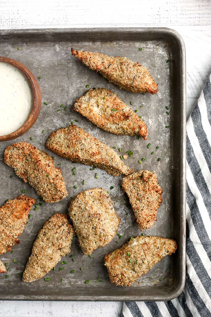 This Paleo Whole30 Air Fryer Breaded Chicken tastes amazing, is crispy, and healthy. Gluten free, dairy free, nut free, egg free, low carb, and low FODMAP.