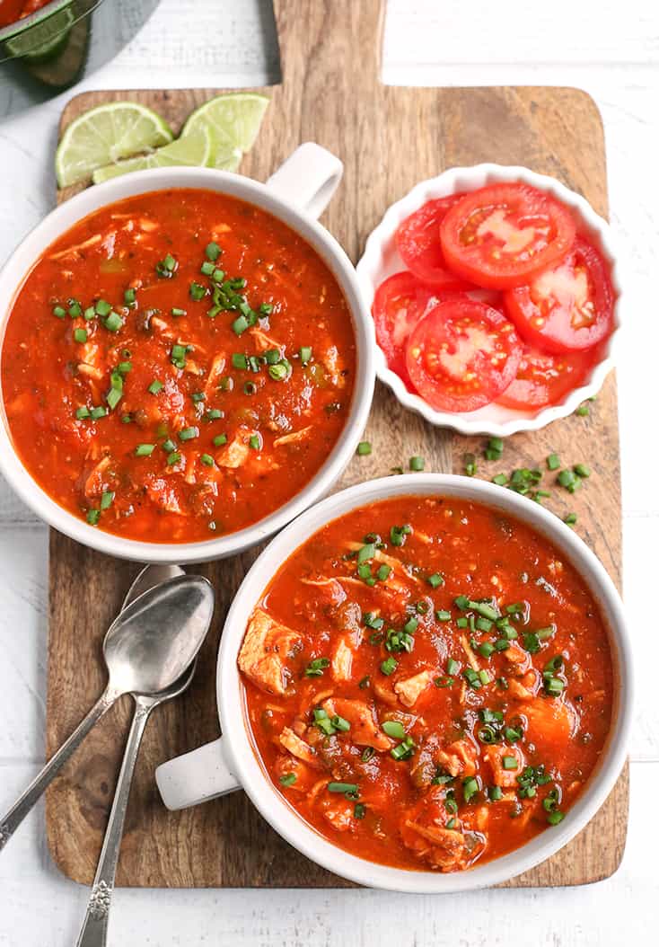 This Paleo Whole30 Chicken Enchilada Soup is easy to make and is so delicious! It's gluten free, dairy free, and low FODMAP.