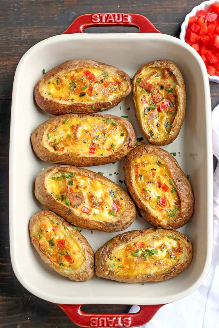 These Paleo Whole30 Egg Potato Boats are a fun and filling breakfast. Packed with sausage, peppers, green onions and of course eggs. They are gluten free, dairy free, and low FODMAP.